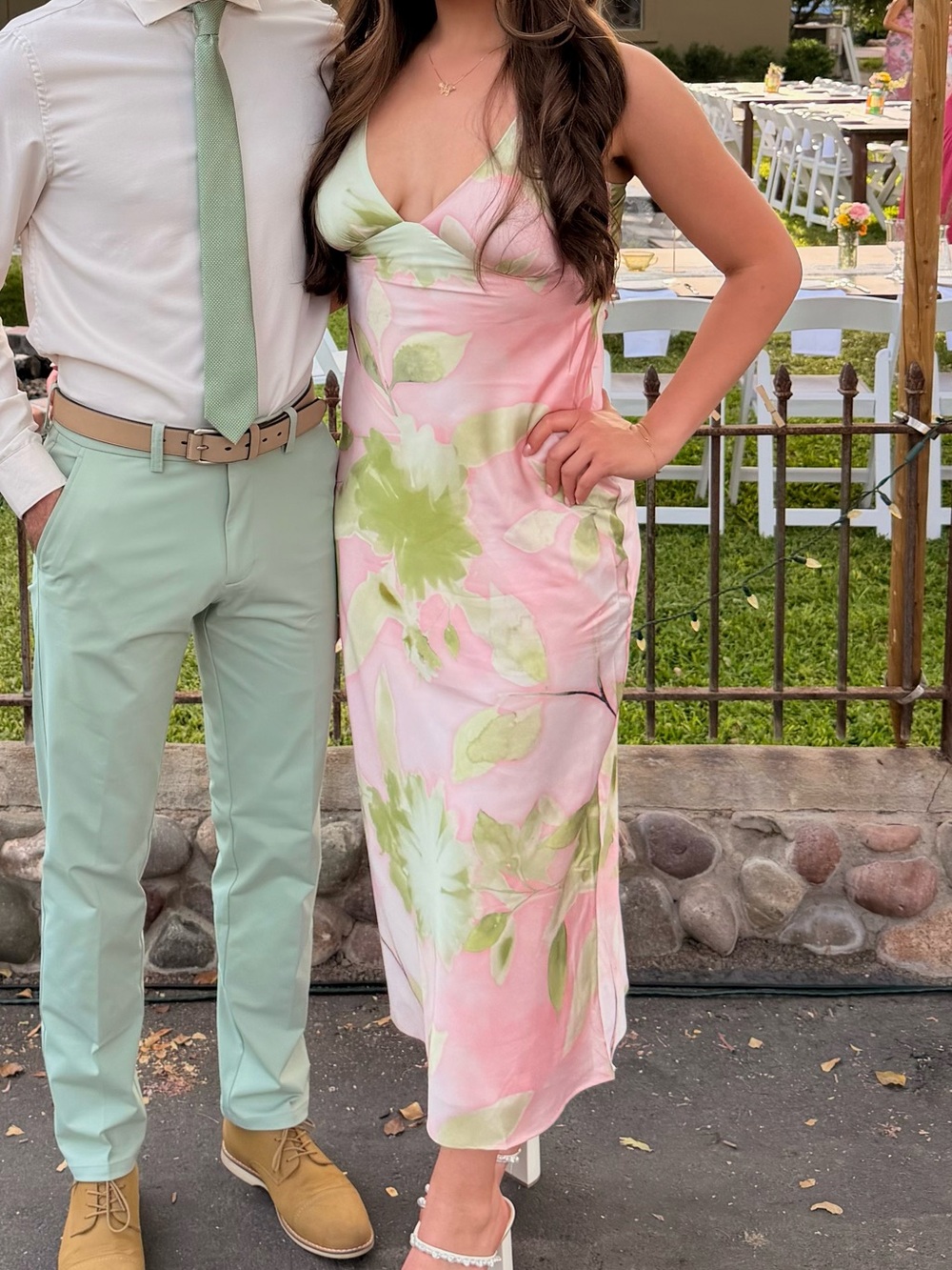 Abercrombie & Fitch-Floral Pink & Green Satin Slip Dress